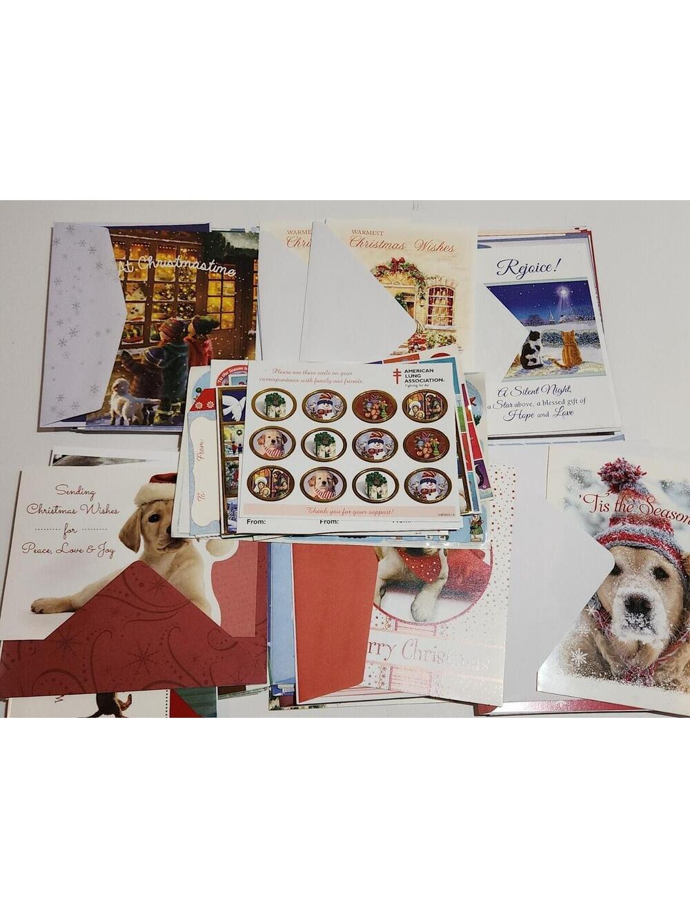 Christmas Greeting Cards with Envelopes Animal Theme Lot of 60 Unused & Stickers